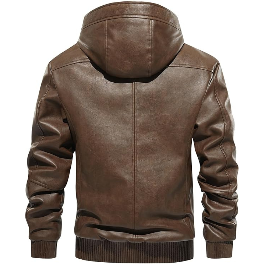 Men's Brown Hooded Fleece Padded Bomber Leather Jacket