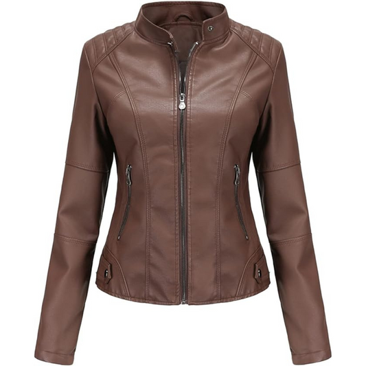 Women's Brown Plain Bomber Leather Jacket